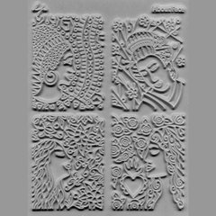 Текстурный коврик "Лица" FACES, силиконовый штамп для полимерной глины, полимерных масс с глубокой текстурой