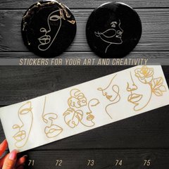 Наліпки колір золото "Faces" Обличчя. Art Resin Stickers. Сет з 5 шт для технік ResinArt